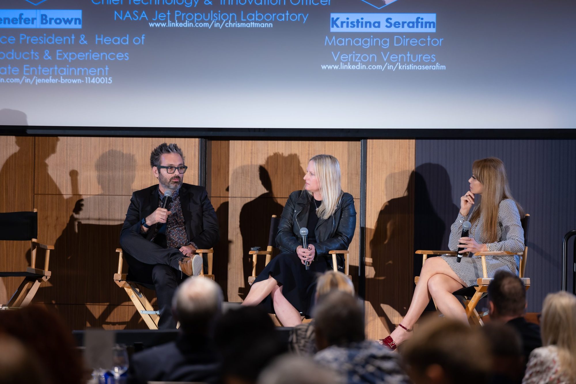 A panel discussion on stage at the Innovate@UCLA leadership awards